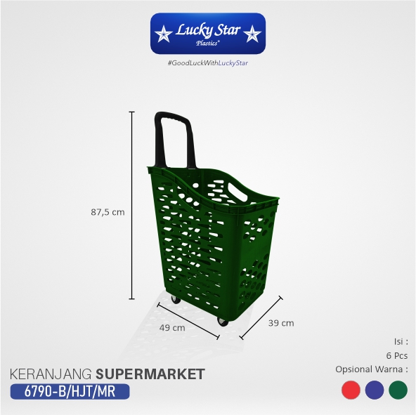 TROLI BELANJA PLASTIK MINIMARKET SUPERMARKET LUCKY STAR 6790-DX VOL. 70 LITER | RAKTOKO.ID